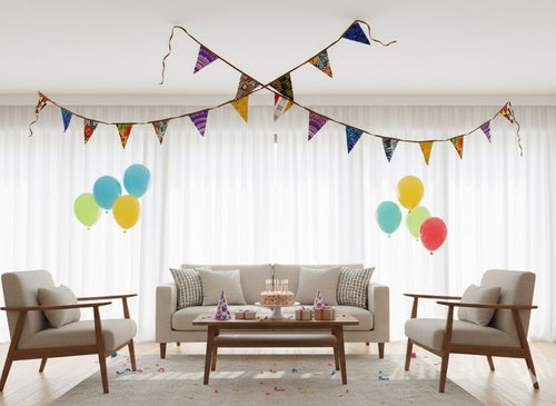 Banderines / guirnaldas de tela con estampado africano - Cinta marrón - 5 metros