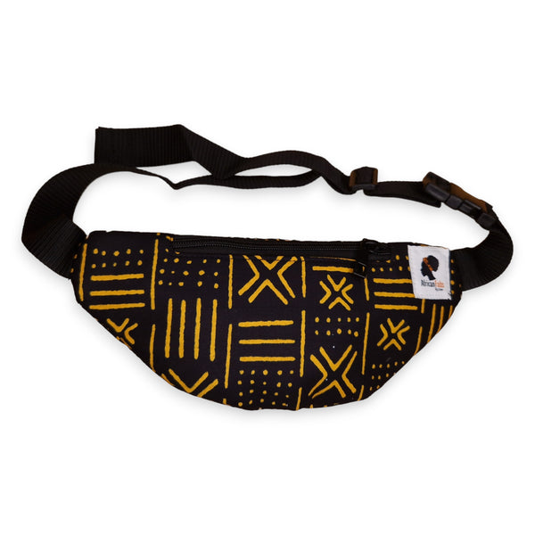 Riñonera con estampado africano - Bogolan amarillo / negro - Riñonera Ankara / Riñonera / Bolsa de festival con correa ajustable