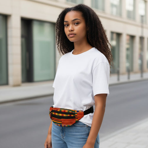 Riñonera con estampado africano - Kente naranja / amarillo - Riñonera Ankara / Riñonera / Bolsa de festival con correa ajustable