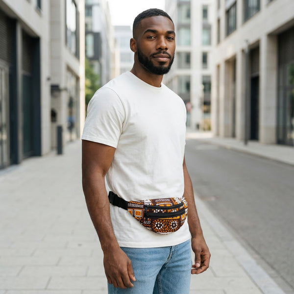 Riñonera con estampado africano - Marrón Bogolan Patterns - Riñonera Ankara / Riñonera / Bolsa de festival con correa ajustable