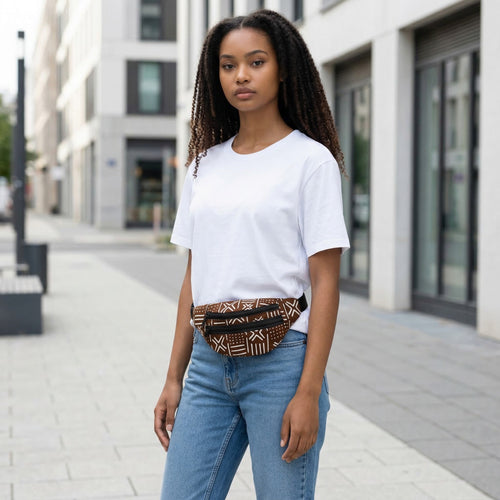 Riñonera con estampado africano - Marrón X Bogolan - Riñonera Ankara / Riñonera / Bolsa de festival