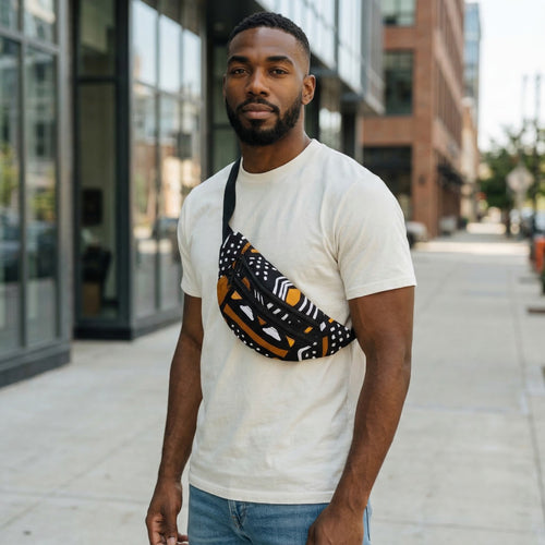 Riñonera con estampado africano - Marrón Negro Bogolan - Riñonera Ankara / Riñonera / Bolsa de festival