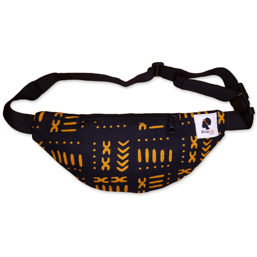 Riñonera con estampado africano - Bogolan negro / amarillo - Riñonera Ankara / Riñonera / Bolsa de festival con correa ajustable