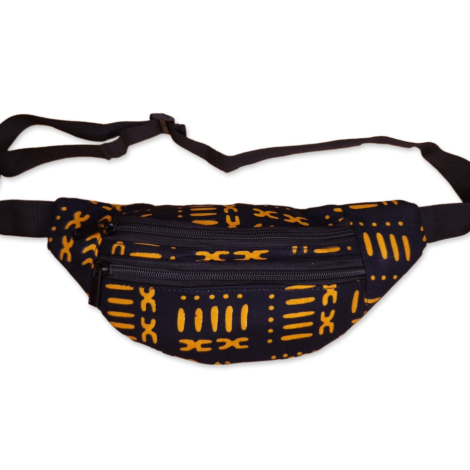 Riñonera con estampado africano - Bogolan negro / amarillo - Riñonera Ankara / Riñonera / Bolsa de festival con correa ajustable