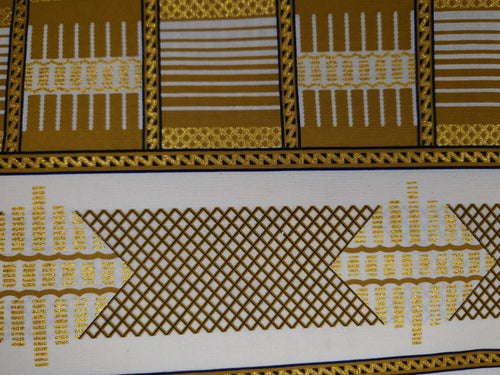 Tela estampada africana - Efectos exclusivos de purpurina embellecida 100% algodón - GL-4001 Marrón oliva Blanco Dorado