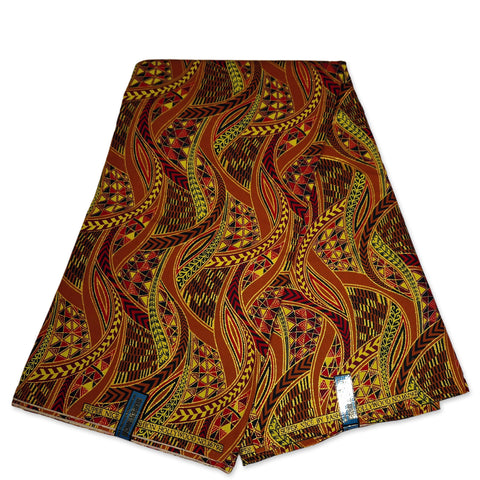 Tela estampada africana - Efectos exclusivos de purpurina embellecida 100% algodón - GL-4002 Marrón Dorado
