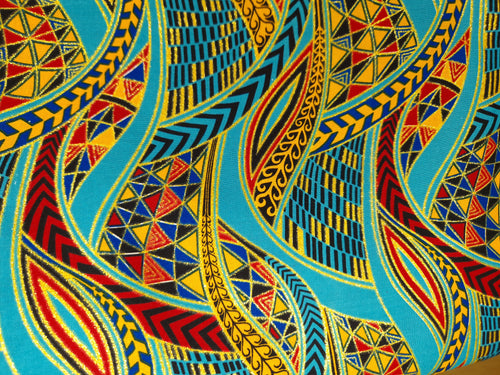 Tela estampada africana - Efectos exclusivos de purpurina embellecida 100% algodón - GL-4003 Azul claro Dorado