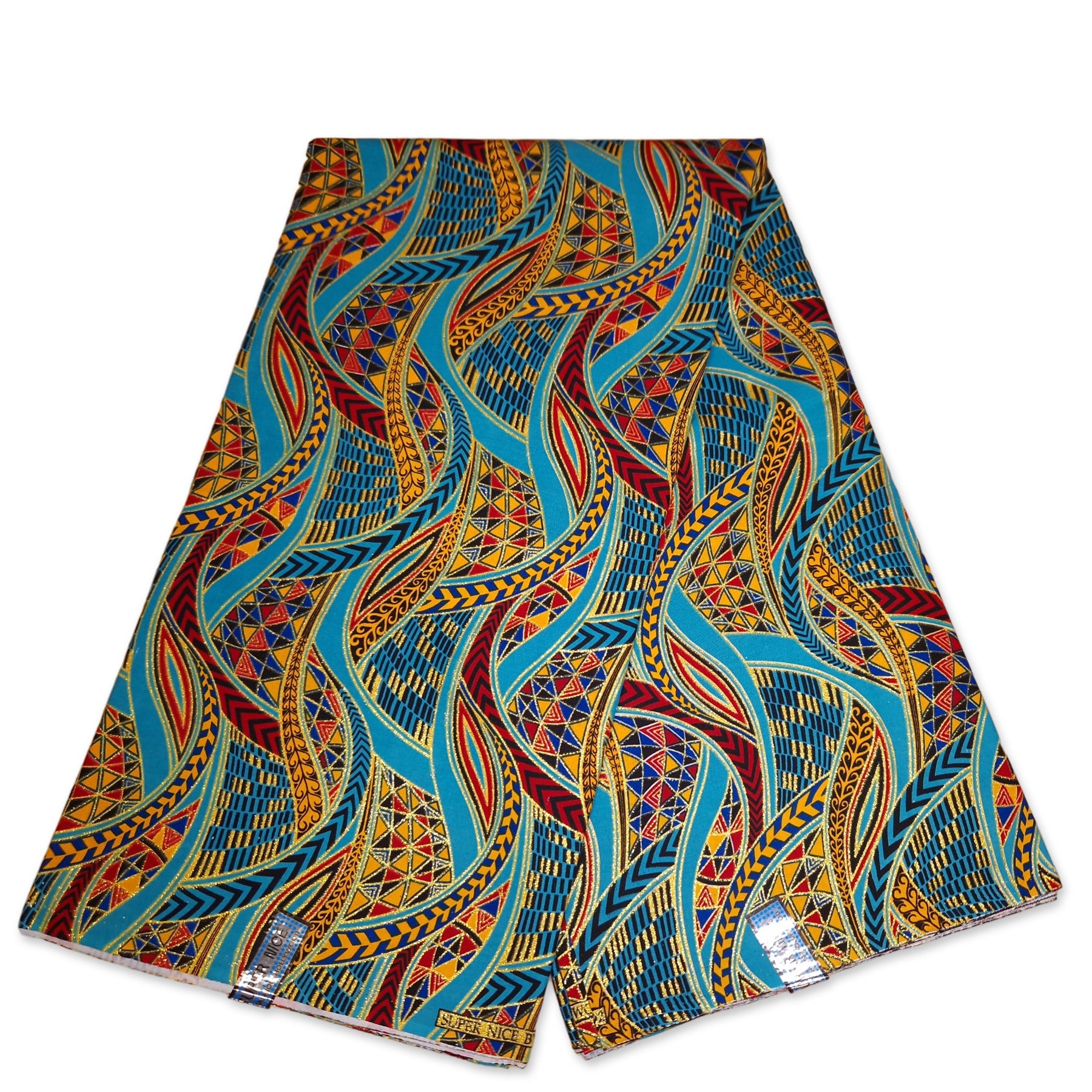 Tela estampada africana - Efectos exclusivos de purpurina embellecida 100% algodón - GL-4003 Azul claro Dorado