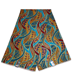 Tela estampada africana - Efectos exclusivos de purpurina embellecida 100% algodón - GL-4003 Azul claro Dorado