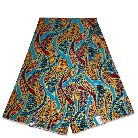 Tela estampada africana - Efectos exclusivos de purpurina embellecida 100% algodón - GL-4003 Azul claro Dorado