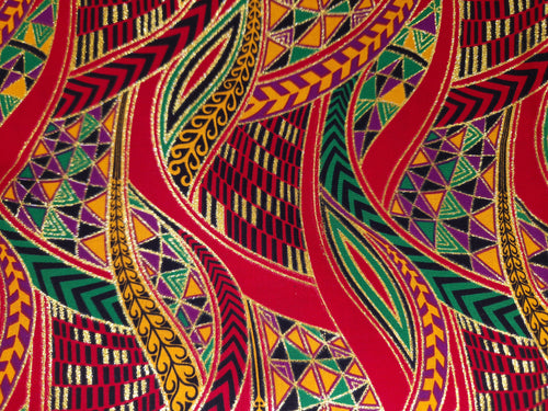 Tela estampada africana - Efectos exclusivos de purpurina embellecida 100% algodón - GL-4004 Rojo Verde
