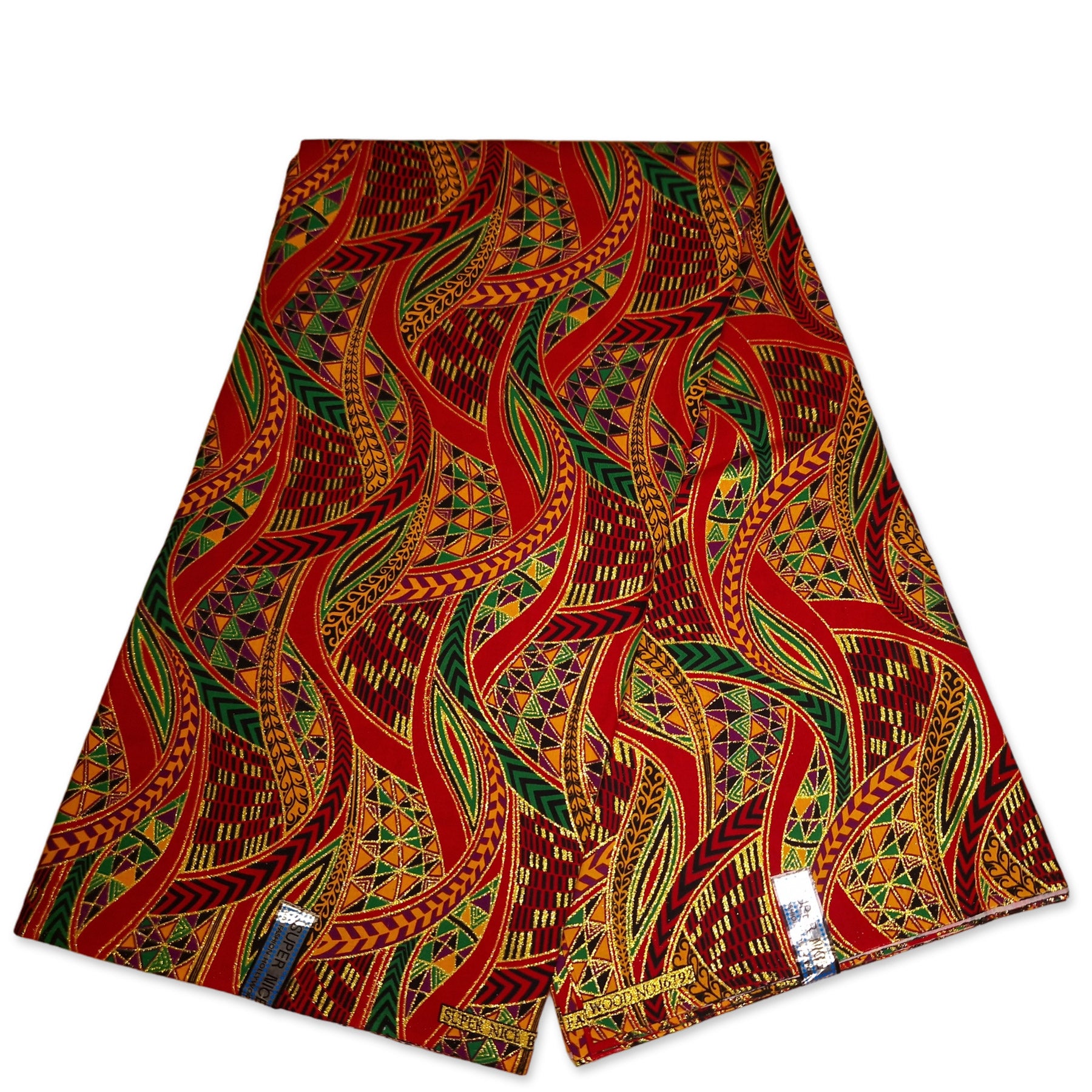 Tela estampada africana - Efectos exclusivos de purpurina embellecida 100% algodón - GL-4004 Rojo Verde