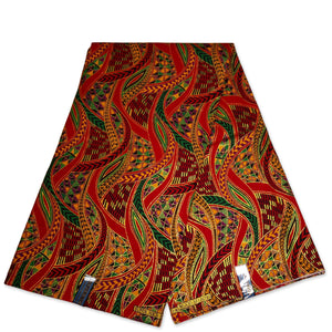 Tela estampada africana - Efectos exclusivos de purpurina embellecida 100% algodón - GL-4004 Rojo Verde