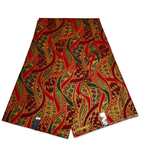 Tela estampada africana - Efectos exclusivos de purpurina embellecida 100% algodón - GL-4004 Rojo Verde