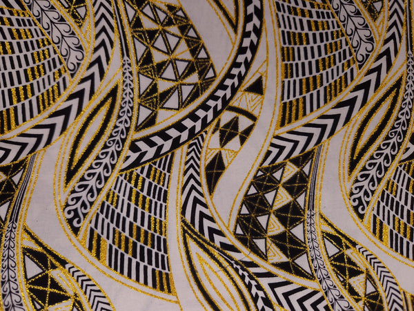 Tela estampada africana - Efectos exclusivos de purpurina embellecida 100% algodón - GL-4005 Blanco Dorado