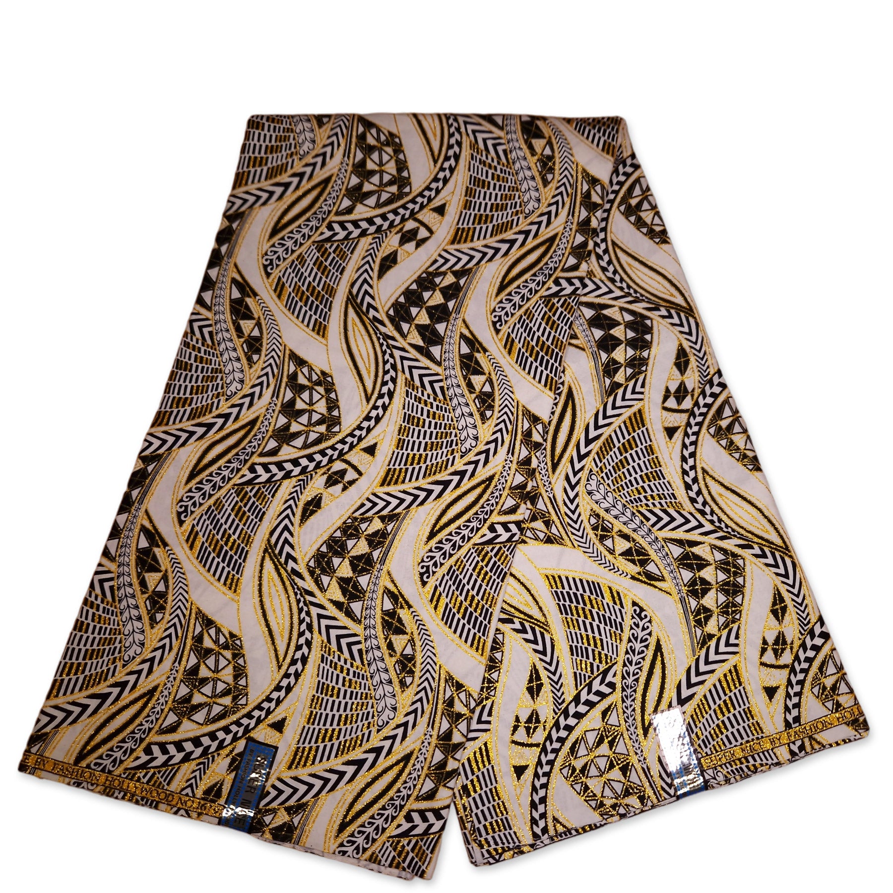 Tela estampada africana - Efectos exclusivos de purpurina embellecida 100% algodón - GL-4005 Blanco Dorado