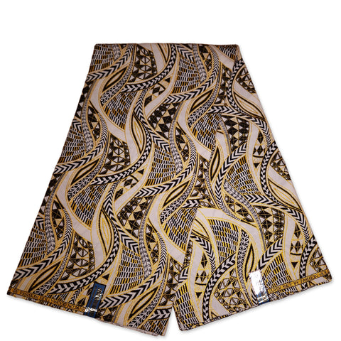 Tela estampada africana - Efectos exclusivos de purpurina embellecida 100% algodón - GL-4005 Blanco Dorado