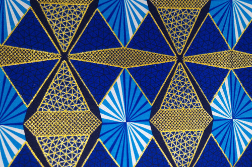 Tela estampada africana - Efectos exclusivos de purpurina embellecida 100% algodón - GL-4006 Azul Dorado