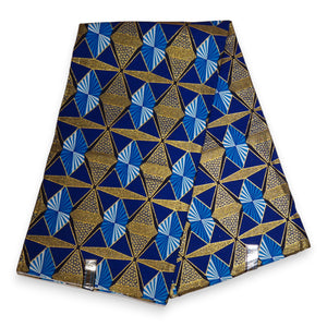 Tela estampada africana - Efectos exclusivos de purpurina embellecida 100% algodón - GL-4006 Azul Dorado