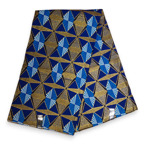 Tela estampada africana - Efectos exclusivos de purpurina embellecida 100% algodón - GL-4006 Azul Dorado