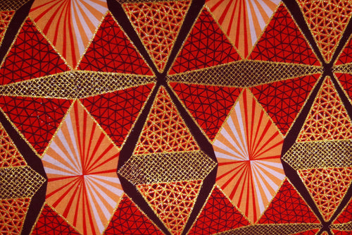 Tela estampada africana - Efectos exclusivos de purpurina embellecida 100% algodón - GL-4007 Rojo Naranja Dorado