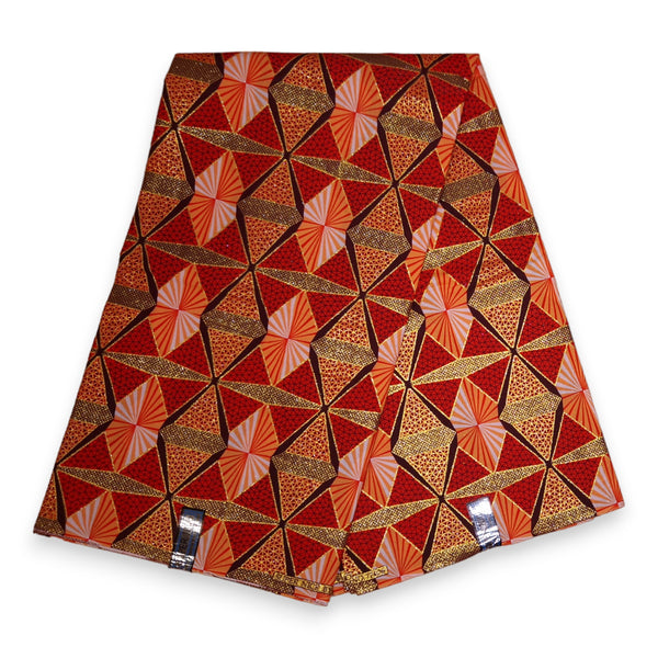 Tela estampada africana - Efectos exclusivos de purpurina embellecida 100% algodón - GL-4007 Rojo Naranja Dorado