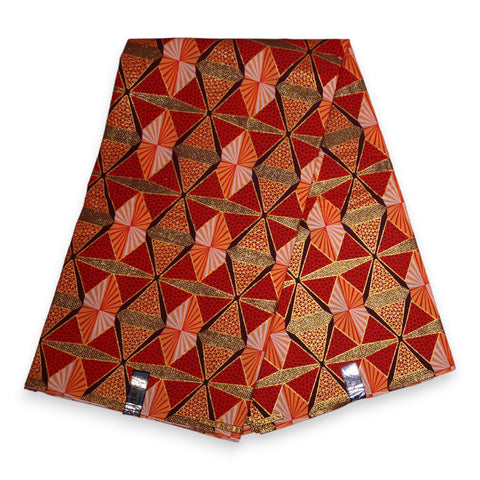 Tela estampada africana - Efectos exclusivos de purpurina embellecida 100% algodón - GL-4007 Rojo Naranja Dorado