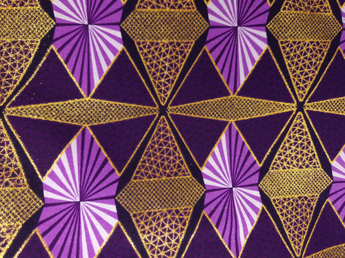Tela estampada africana - Efectos exclusivos de purpurina embellecida 100% algodón - GL-4008 Morado Dorado