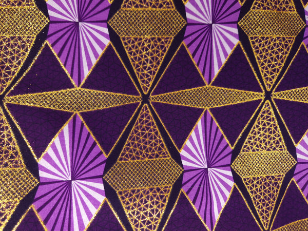 Tela estampada africana - Efectos exclusivos de purpurina embellecida 100% algodón - GL-4008 Morado Dorado
