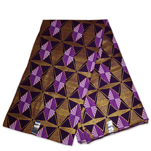 Tela estampada africana - Efectos exclusivos de purpurina embellecida 100% algodón - GL-4008 Morado Dorado