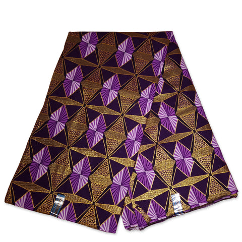 Tela estampada africana - Efectos exclusivos de purpurina embellecida 100% algodón - GL-4008 Morado Dorado