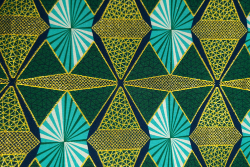 Tela estampada africana - Efectos exclusivos de purpurina embellecida 100% algodón - GL-4009 Verde Dorado