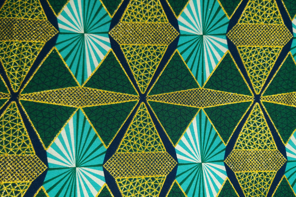 Tela estampada africana - Efectos exclusivos de purpurina embellecida 100% algodón - GL-4009 Verde Dorado