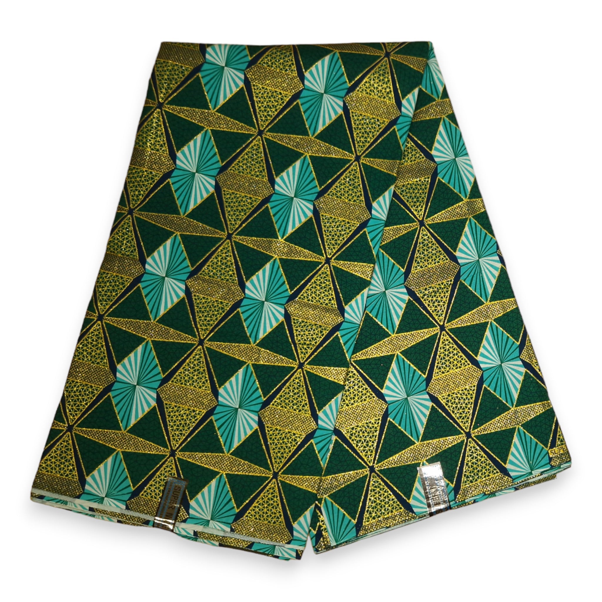 Tela estampada africana - Efectos exclusivos de purpurina embellecida 100% algodón - GL-4009 Verde Dorado
