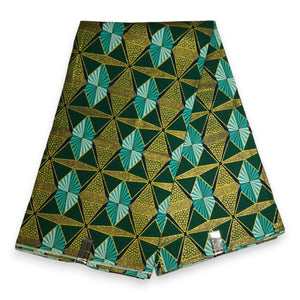 Tela estampada africana - Efectos exclusivos de purpurina embellecida 100% algodón - GL-4009 Verde Dorado