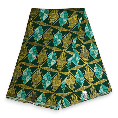 Tela estampada africana - Efectos exclusivos de purpurina embellecida 100% algodón - GL-4009 Verde Dorado