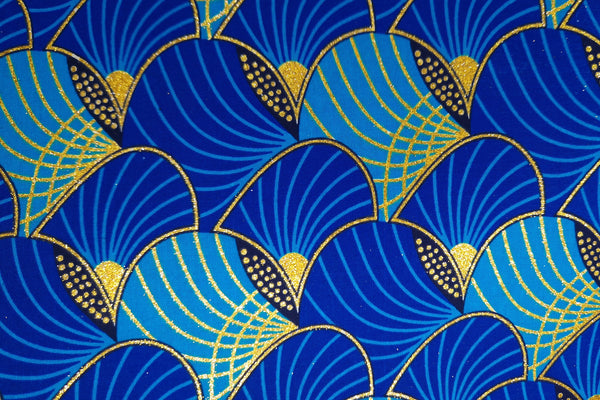 Tela estampada africana - Efectos exclusivos de purpurina embellecida 100% algodón - GL-4011 Azul Dorado