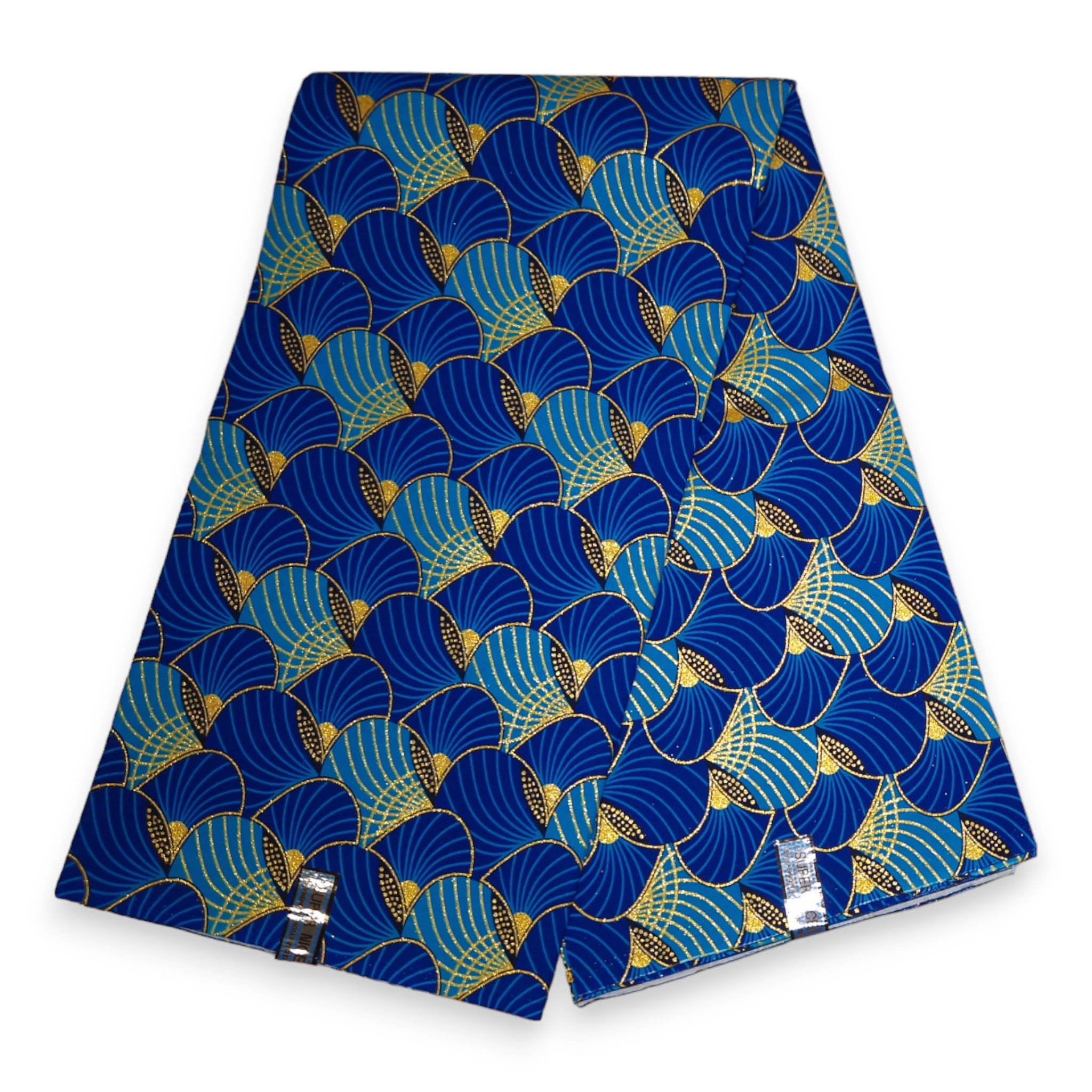 Tela estampada africana - Efectos exclusivos de purpurina embellecida 100% algodón - GL-4011 Azul Dorado