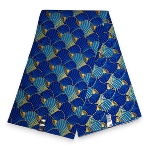 Tela estampada africana - Efectos exclusivos de purpurina embellecida 100% algodón - GL-4011 Azul Dorado
