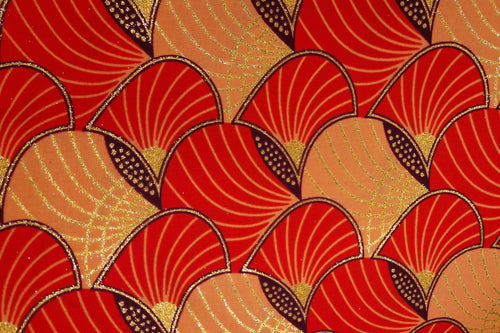 Tela estampada africana - Efectos exclusivos de purpurina embellecida 100% algodón - GL-4012 Rojo Naranja Dorado