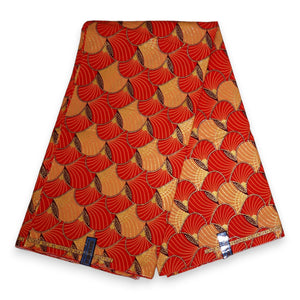 Tela estampada africana - Efectos exclusivos de purpurina embellecida 100% algodón - GL-4012 Rojo Naranja Dorado