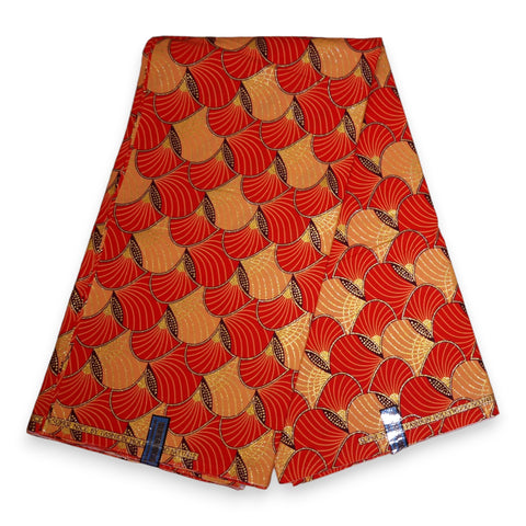 Tela estampada africana - Efectos exclusivos de purpurina embellecida 100% algodón - GL-4012 Rojo Naranja Dorado