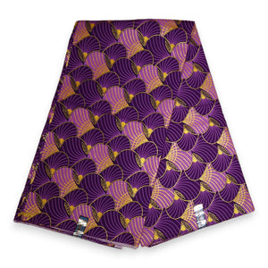 Tela estampada africana - Efectos exclusivos de purpurina embellecida 100% algodón - GL-4013 Morado Dorado