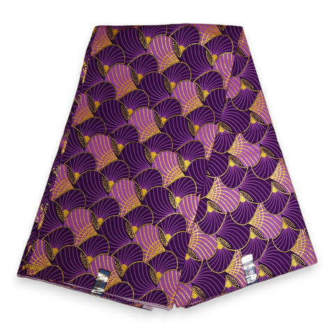 Tela estampada africana - Efectos exclusivos de purpurina embellecida 100% algodón - GL-4013 Morado Dorado