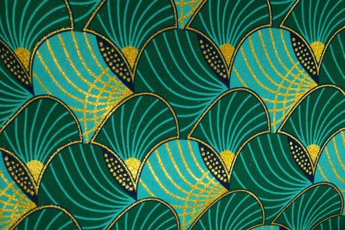 Tela estampada africana - Efectos exclusivos de purpurina embellecida 100% algodón - GL-4014 Verde Dorado