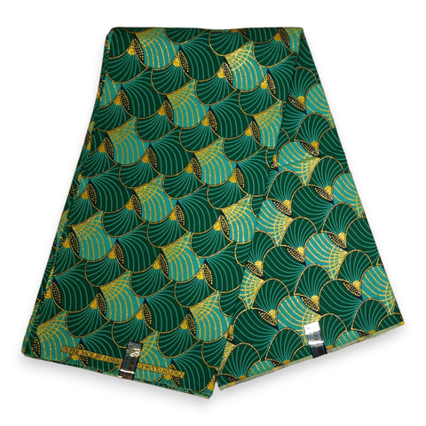 Tela estampada africana - Efectos exclusivos de purpurina embellecida 100% algodón - GL-4014 Verde Dorado
