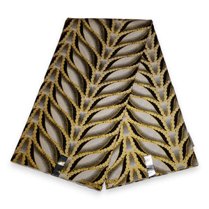 Tela estampada africana - Efectos exclusivos de purpurina embellecida 100% algodón - GL-4015 Blanco Dorado