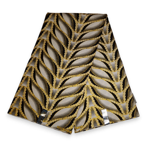 Tela estampada africana - Efectos exclusivos de purpurina embellecida 100% algodón - GL-4015 Blanco Dorado