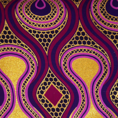 Tela estampada africana - Efectos exclusivos de purpurina embellecida 100% algodón - GL-4018 Rosa Dorado