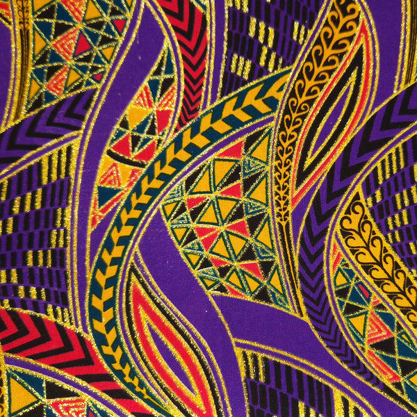 Tela estampada africana - Efectos exclusivos de purpurina embellecida 100% algodón - GL-4019 Morado Dorado